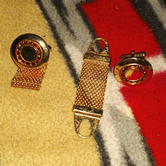 Gold Mesh Mid Century Cufflinks Gold Tone Men's Jewelry 1960s 1970s - Picture 2 of 9